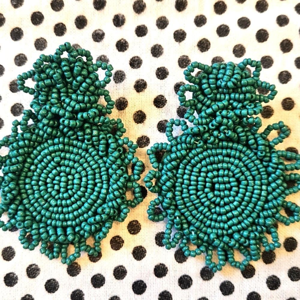 Chic Beaded Earrings in Teal